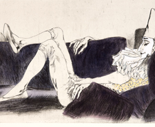 glücklicher Pierrot - 42,5x99cm - Kaltnadelradierung coloriert - 2007