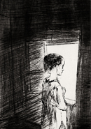 Abendlied - Illustration zu Wolfgang Borchert "Laterne,Nacht und Sterne" - 19x29,3cm - Kaltnadelradierung - 2001