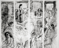Entwurf "Berliner Cafe" 4 Teile a 1,49x39,5cm - Kohle 2006